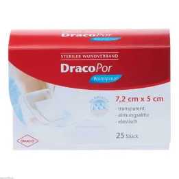 DracoPor vandeniui atsparus žaizdų tvarstis 5x7,2 cm sterilus, 25 vnt