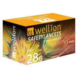WELLION Apsauginiai lancetai 28 G Saugūs vienkartiniai lancetai, 200 vnt