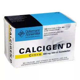 CALCIGEN D Citro 600 mg/400 I.E. kramtomosios tabletės, 100 vnt