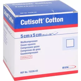 CUTISOFT Medvilnės kompresas 5x5 cm sterilus, 25X2 vnt