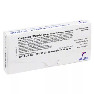 CHAMOMILLA/MALACHIT kompozicinės ampulės, 8X1 ml CHAMOMILLA/MALACHIT kompozicinės ampulės, 8X1 ml