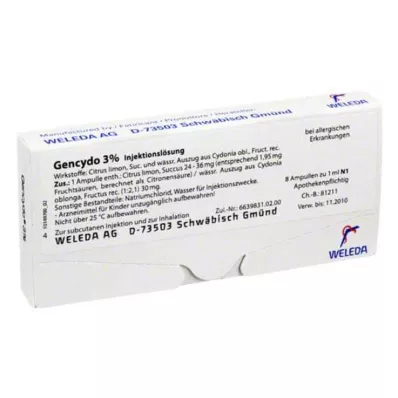 GENCYDO 3% injekcinis tirpalas, 8 vnt