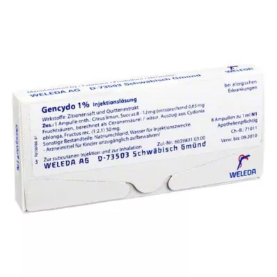 GENCYDO 1% injekcinis tirpalas, 8 vnt