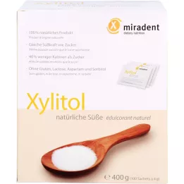 MIRADENT Ksilitolio cukraus pakaitalo miltelių paketėliai, 100x4 g