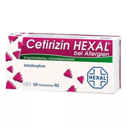 CETIRIZIN HEXAL Plėvele dengtos tabletės nuo alergijos, 50 vnt