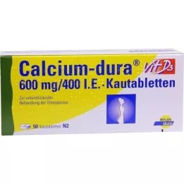 CALCIUM DURA Vit D3 600 mg/400 TV kramtomosios tabletės, 50 vnt