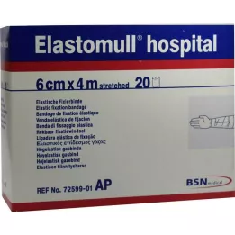 ELASTOMULL ligoninė 6 cmx4 m elastinis fiksavimo tvarstis baltas, 20 vnt