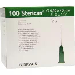 STERICAN Kanulės Luer-Lok 0,80x40 mm 2 dydis žalia, 100 vnt