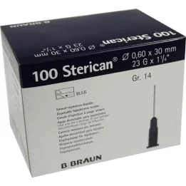 STERICAN Kanulės Luer-Lok 0,60x30 mm, 14 dydžio mėlyna, 100 vnt
