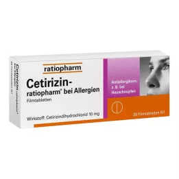 CETIRIZIN-ratiopharm nuo alergijos 10 mg plėvele dengtos tabletės, 20 vnt