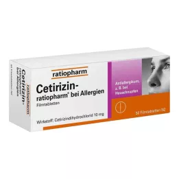 CETIRIZIN-ratiopharm nuo alergijos 10 mg plėvele dengtos tabletės, 50 vnt