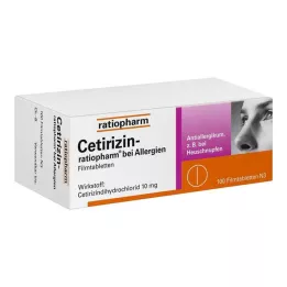 CETIRIZIN-ratiopharm nuo alergijos 10 mg plėvele dengtos tabletės, 100 vnt