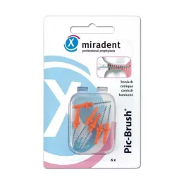 MIRADENT Interd.Pic-Brush keičiamas šepetys kūginis oranžinis, 6 vnt