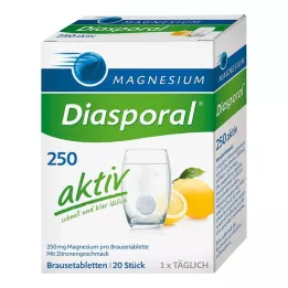 MAGNESIUM DIASPORAL 250 veikliųjų šnypščiųjų tablečių, 20 vnt