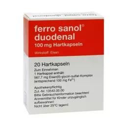 FERRO SANOL dvylikapirštės žarnos kietos kapsulės su dengtomis granulėmis, 20 vnt