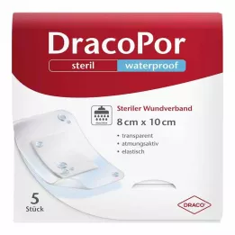 DRACOPOR vandeniui atsparus žaizdų tvarstis 8x10 cm sterilus, 5 vnt