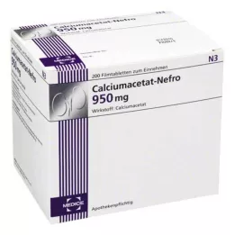 CALCIUMACETAT NEFRO 950 mg plėvele dengtos tabletės, 200 vnt