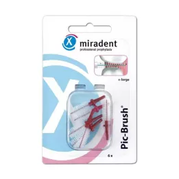 MIRADENT „Interd.Pic-Brush“ keičiamas šepetys x-didelis bordo spalvos, 6 vnt