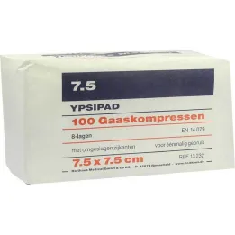 Marlės kompresai Ypsipad 7,5x7,5 cm nesterilūs 8 kartus, 100 vnt