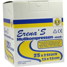 Erena Sterilus marlės kompresas 7,5x7, 25x2 vnt