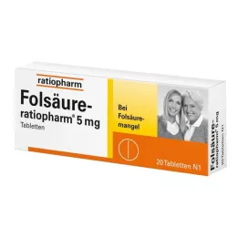 FOLSÄURE-RATIOPHARM 5 mg tabletės, 20 vnt