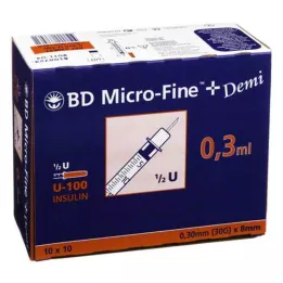BD MICRO-FINE+ Insulino švirkštas 0,3 ml U100 0,3x8 mm, 100 vnt