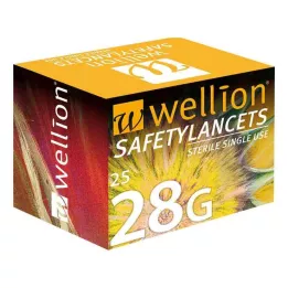 WELLION Apsauginiai lancetai 28 G Saugūs vienkartiniai lancetai, 25 vnt