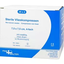 VLIESKOMPRESSEN 7,5x7,5 cm sterilus 4 sluoksnių, 25x2 vnt