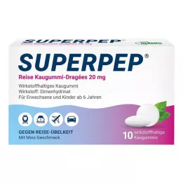 SUPERPEP Kelioninės kramtomosios gumos dražė 20 mg, 10 vnt