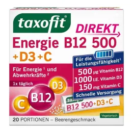 Taxofit Energy B12 500 + D3 + C Tiesioginės granulės, 20 vnt