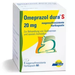 OMEPRAZOL dura S 20 mg skrandyje neirios kietos kapsulės, 7 vnt