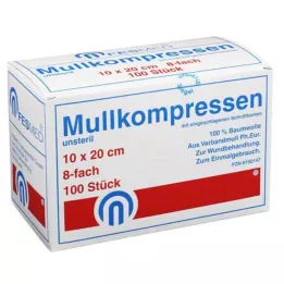 MULLKOMPRESSEN ES 10x20 cm nesterilus 8 sluoksnių, 100 vnt