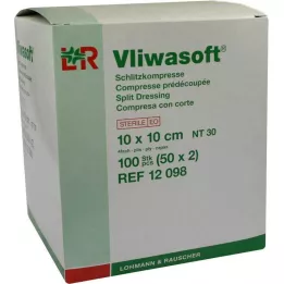 VLIWASOFT Plyšiniai kompresai 10x10 cm sterilūs 4 sluoksniai, 50x2 vnt