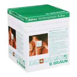 ASKINA Marlės kompresai 5x5 cm sterilūs 8 sluoksniai, 25x2 vnt
