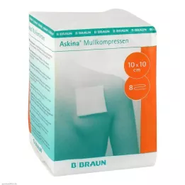 ASKINA Marlės kompresai 10x10 cm nesterilūs 8 sluoksnių, 100 vnt