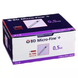 BD MICRO-FINE+ Insulino švirkštas 0,5 ml U100 8 mm, 100X0,5 ml