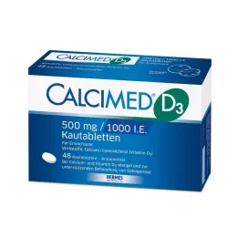 CALCIMED D3 500 mg/1000 I.E. kramtomosios tabletės, 48 vnt