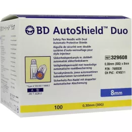BD AUTOSHIELD Duo saugos rašiklio adatos 8 mm, 100 vnt