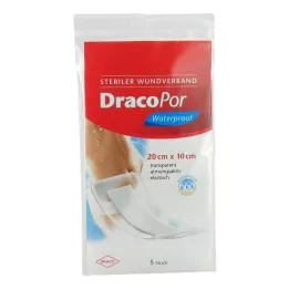 DRACOPOR vandeniui atsparus žaizdų tvarstis 10x20 cm sterilus, 5 vnt