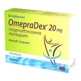 OMEPRADEX 20 mg skrandyje neirios kietos kapsulės, 14 vnt