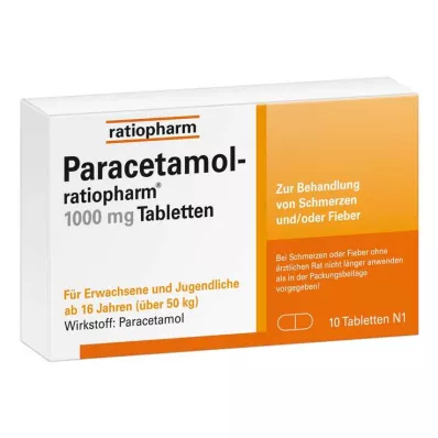PARACETAMOL-ratiopharm 1000 mg tabletės, 10 vnt PARACETAMOL-ratiopharm 1000 mg tabletės, 10 vnt