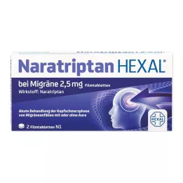 NARATRIPTAN HEXAL nuo migrenos 2,5 mg plėvele dengtos tabletės, 2 vnt