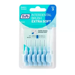 TEPE Tarpdančių šepetėlis x-soft 0,6mm ISO 3 mėlynas, 6 vnt