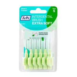 TEPE Tarpdančių šepetėlis x-soft 0,8mm ISO 5 žalias, 6 vnt