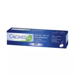 CALCIMED D3 600 mg/400 I.E. šnypščiosios tabletės, 20 vnt