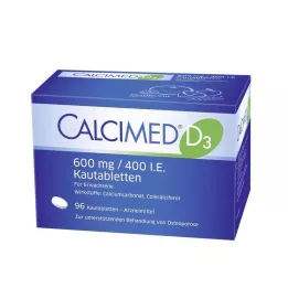 CALCIMED D3 600 mg/400 I.E. kramtomosios tabletės, 96 vnt