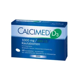 CALCIMED D3 1000 mg/880 I.E. kramtomosios tabletės, 48 vnt