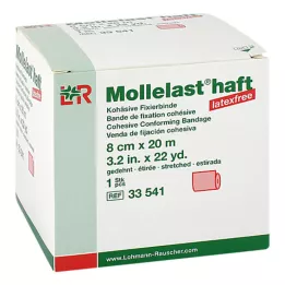MOLLELAST lipnūs tvarsčiai be latekso 8 cm x 20 m raudoni, 1 vnt