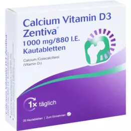 CALCIUM VITAMIN D3 Zentiva 1000 mg/880 I.U. Kautab, 20 vnt