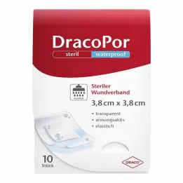 DRACOPOR vandeniui atsparus žaizdų tvarstis 3,8x3,8 cm sterilus, 10 vnt